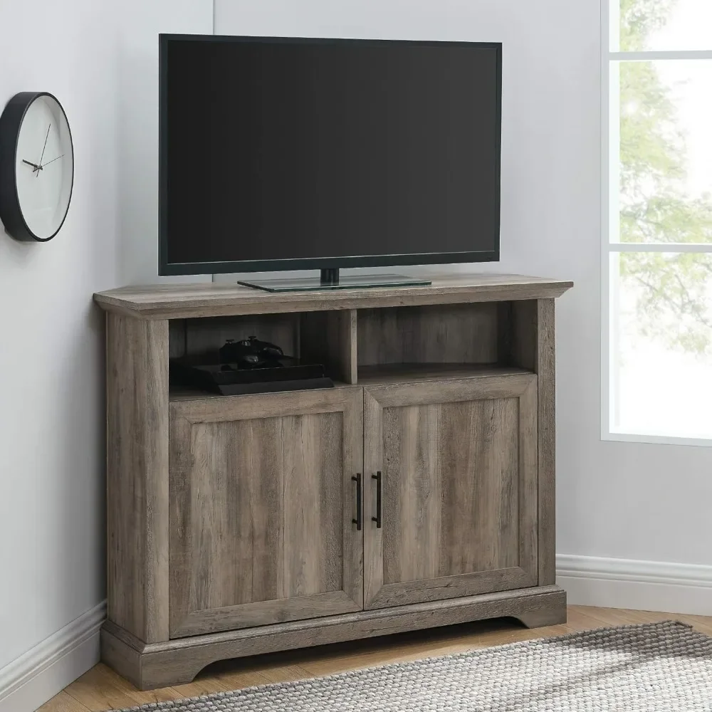 Grey Furnitures Laredo Modern Farmhouse Double Grooved Door Corner TV Stand for TVs Up to 50 Inches Bedroom Furniture 44 Inch