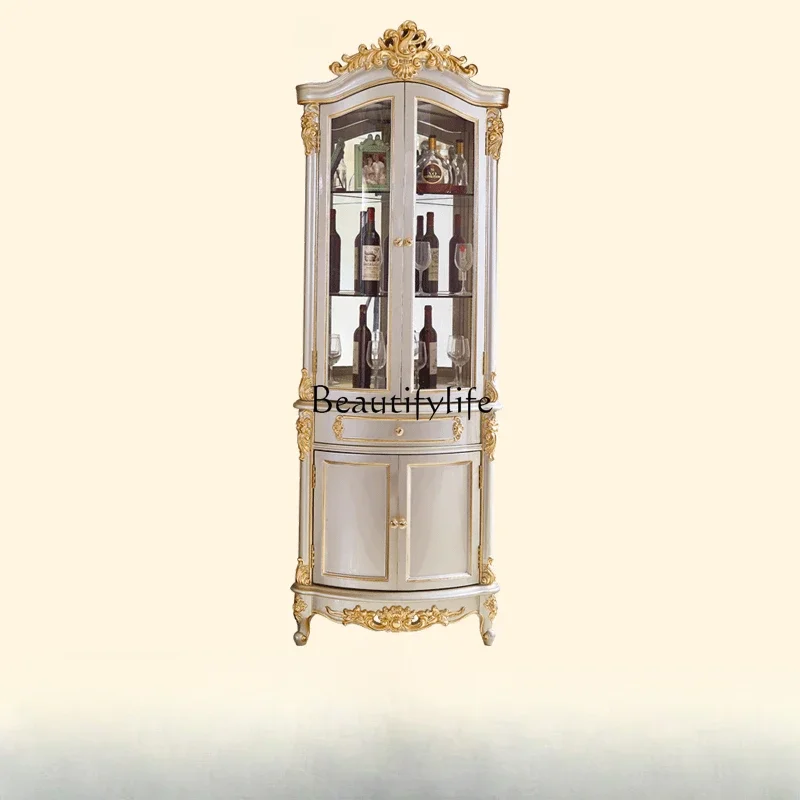 

yj39 Villa Golden Retro Luxury Glass Solid Wood Wall Cabinet