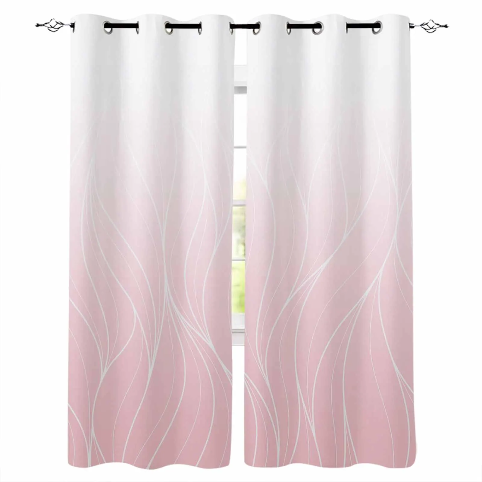 

Pink Gradient Line Texture Blackout Curtains For Living Room Bedroom Window Treatment Blinds Drapes