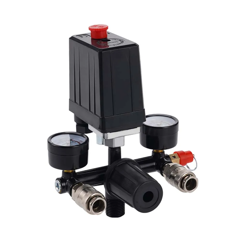 Válvula de compressor de ar 230-220v, válvula de interruptor de controle de pressão do compressor de ar 90-120psi, suporte de liga de alumínio 1/4 "bsp ar