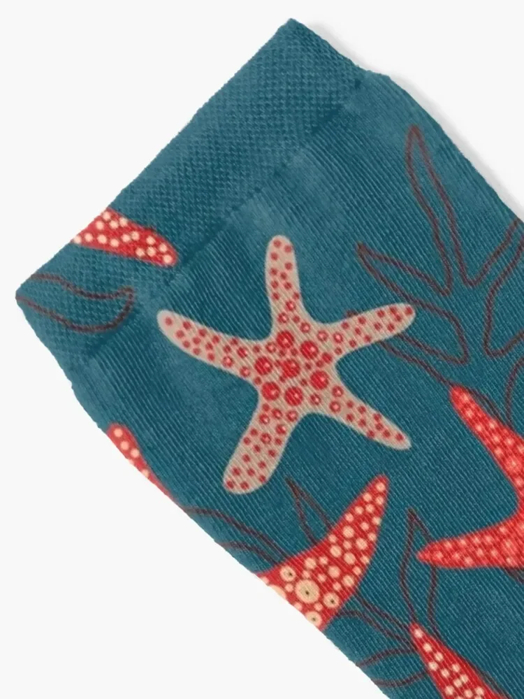 Sea stars - starfish fun in the ocean red colours Socks crazy halloween Socks Women Men's