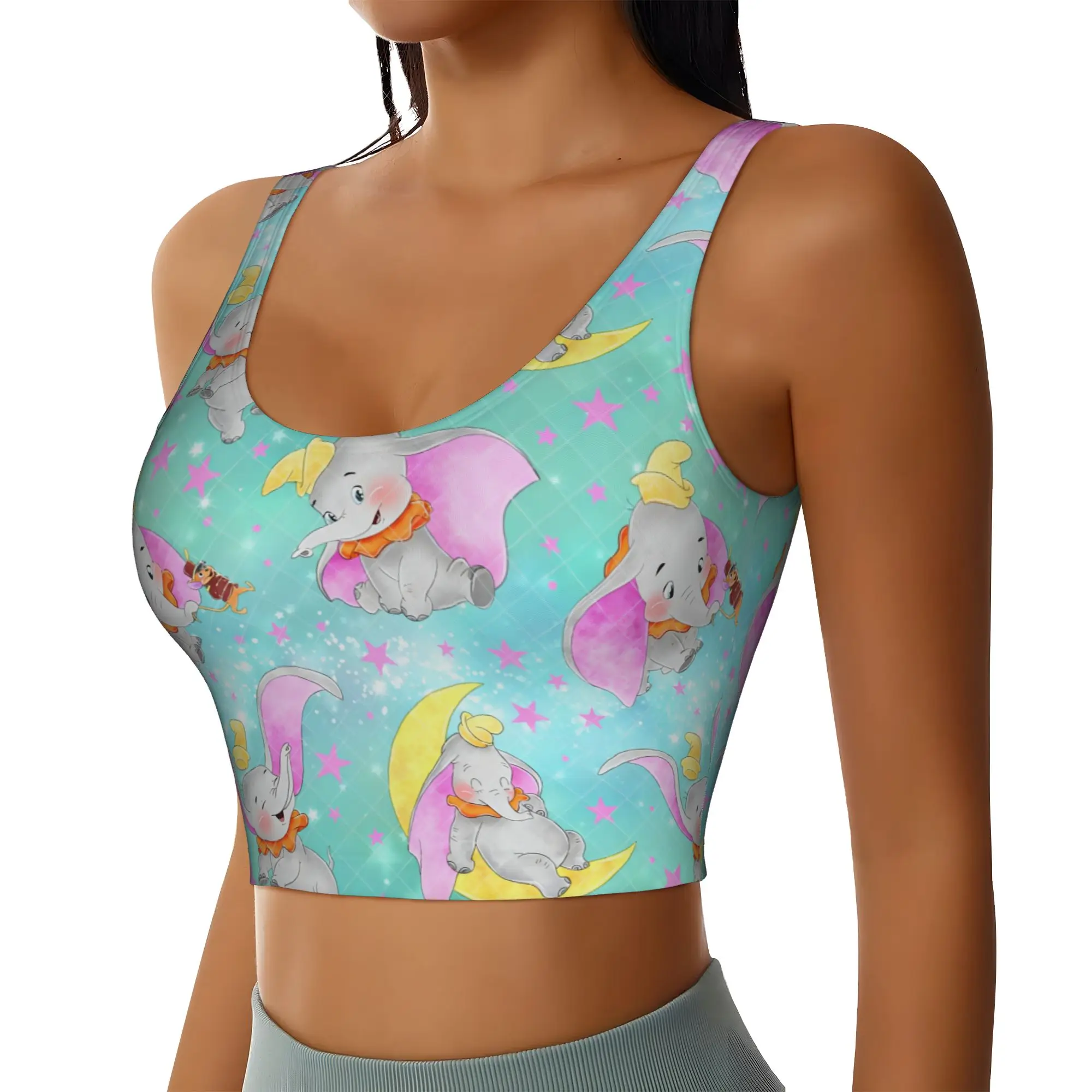 Custom Women D-Dumboes Sports Bra Anime Elephant High Impact Gym Workout Running Crop Tank Tops