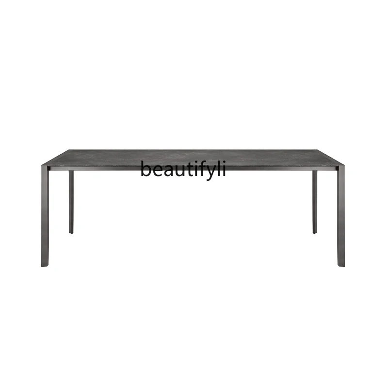 

Modern Light Luxury Metal Stone Plate Dining Table Italian Minimalist Home Art Dining Table