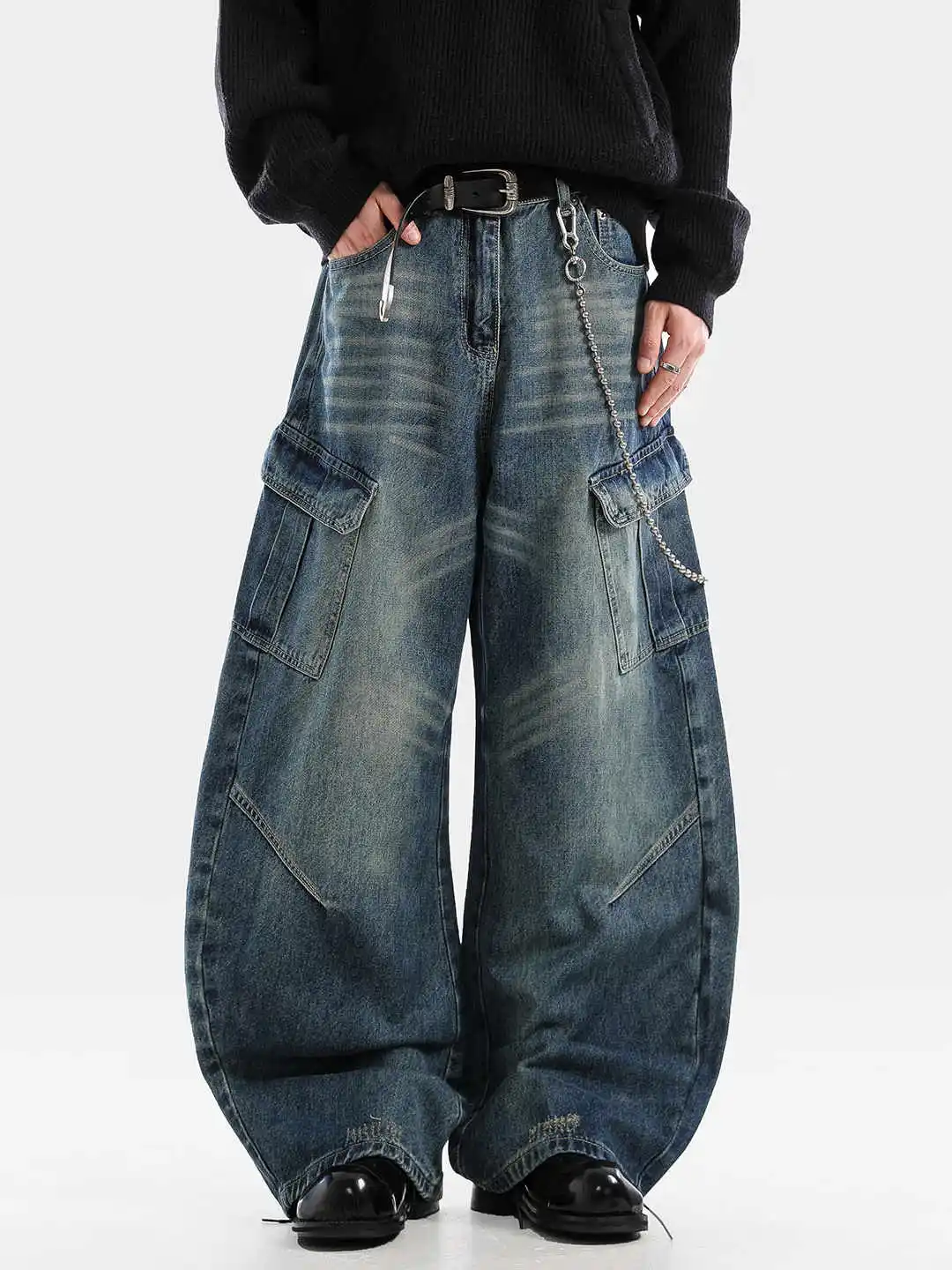 

Женские синие мешковатые джинсы-карго Y2k, винтажные джинсовые брюки-бойфренды в стиле Харадзюку, японский стиль 2000-х годов, джинсовые брюки большого размера, осень 2025 г.