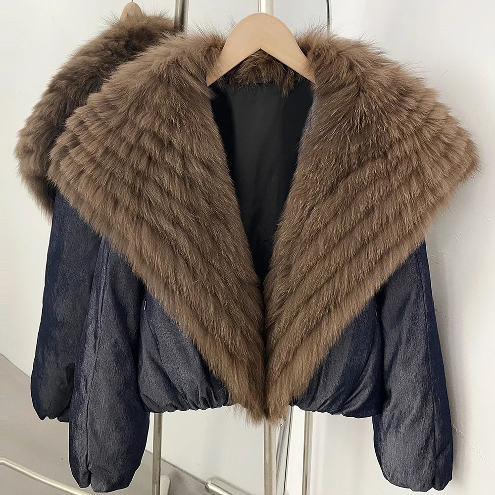 OFTBUY Oversized Quilted Outerwear Warm Winter Wear Smooth Zipper Duck Down Jacket Female Women Genuine Fox Fur Winter Coat