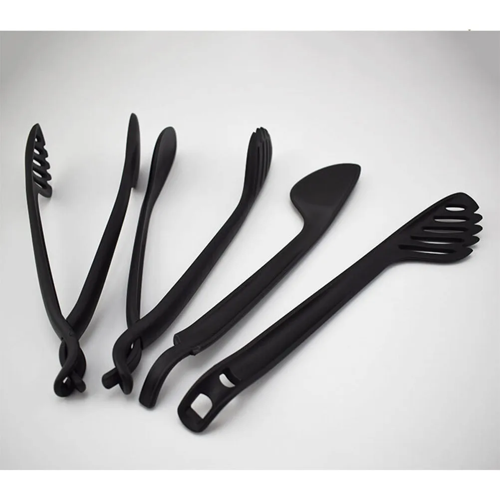

2 PCS Barbecue Tongs Food Pasta Taco Flip Pliers for Serving Black Silicone Soup