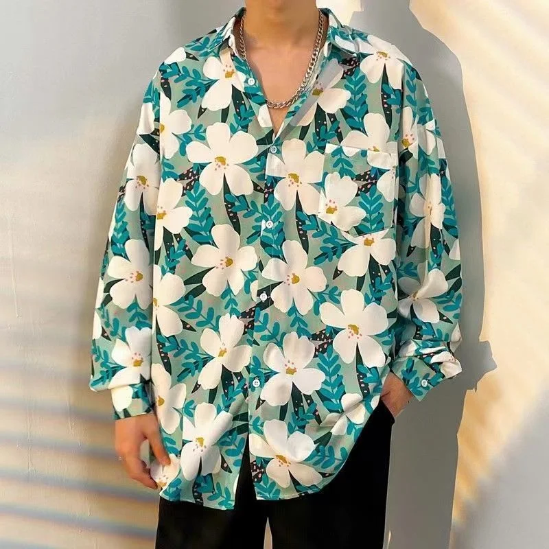 

Spring Summer Hawaiian Tropical Shirt For Men Printed Floral Long Sleeve Blouse Beach Holiday Camisa Oversized Tops Shirts