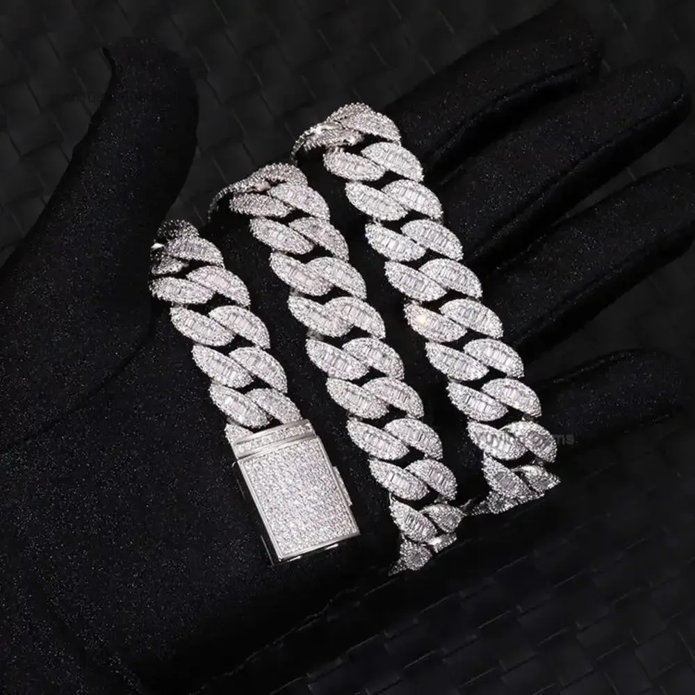 

Хип-хоп модный дизайн, ширина 15 мм, серебро 925 пробы с трапецией Gra, муассанит, бриллиантовая кубинская цепочка для ожерелья рэпера