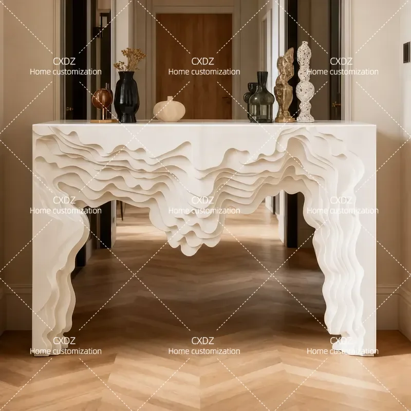 Cream Baking Paint Entrance Table Creative Special Shaped Entry Cabinet Living Room End View Decorative Cabinet Sofa Back