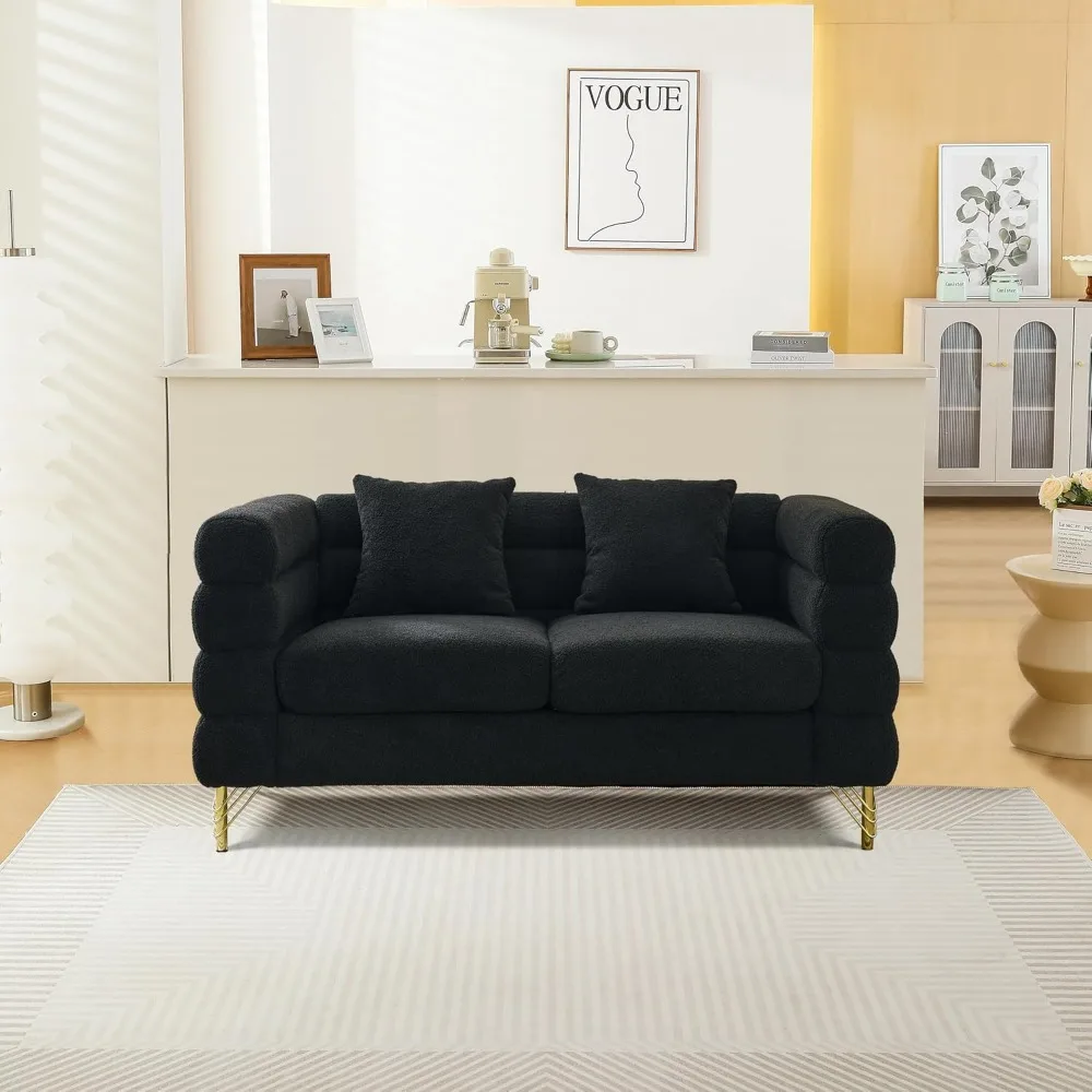 

Современный диван-софа Teddy, 60-дюймовый секционный диван, роскошный двухместный глубокий диван с 2 подушками и золотистой металлической отделкой, на заказ