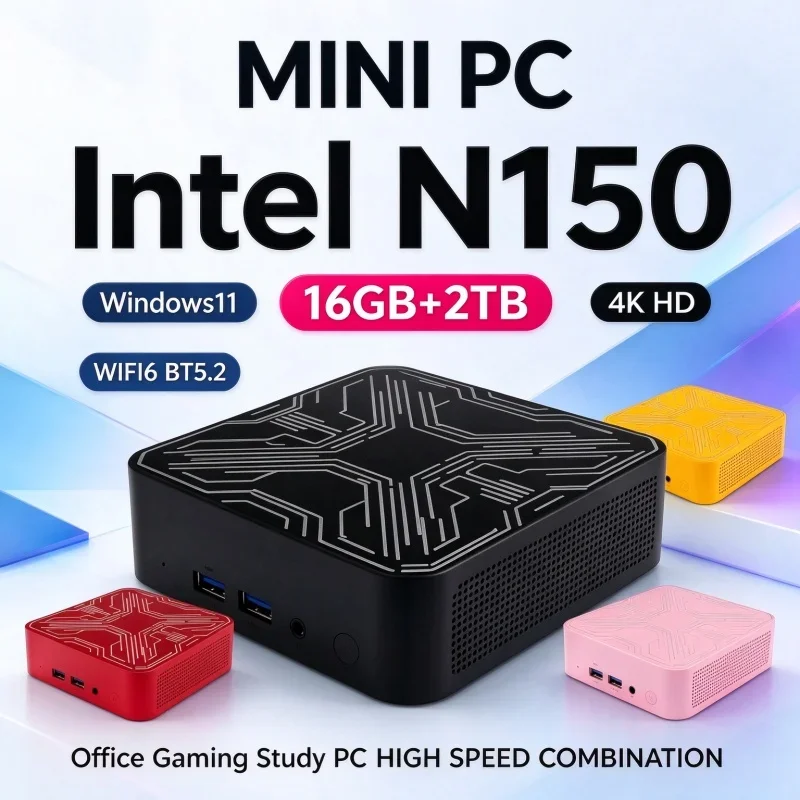 Mini PC 2026 Intel Core N150 Small Pocket Desktop Host Windows 11 16GB RAM 1TB/2TB SSD WiFi6 BT5.2 4K Gaming Office Home PC