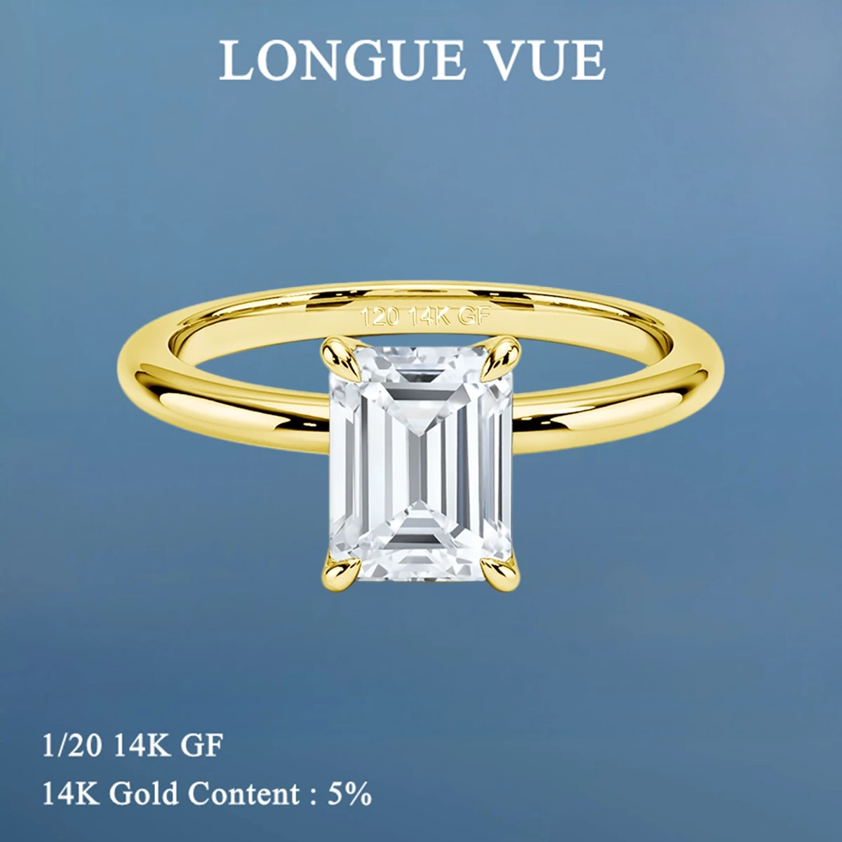 

14K Gold Filled 3ct 7x9MM Emerald Cut Moissanite Ring for Women with Certificate Passed Diamond Test AU585 K Gold Wedding Band