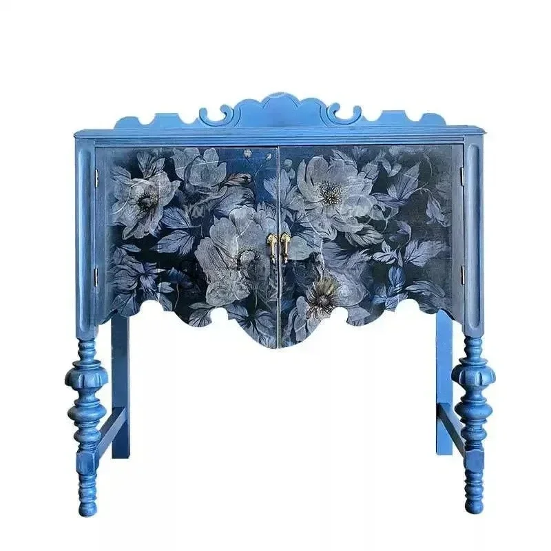 LXY retro entrance solid wood carving flower living room shoe cabinet rural entrance foyer art storage chest cabinet