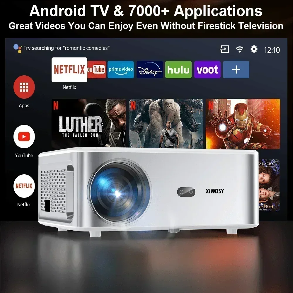 XIWBSY Android 4k-projector 25000 lumen WiFi 6 Autofocus / Keystone-projector 800ANSI Video Home Theater Cinema Bluetooth Beamer