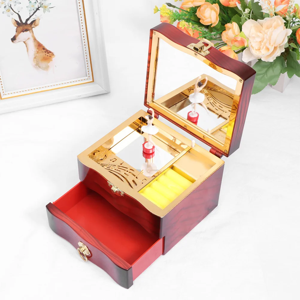 

Музыкальная шкатулка-органайзер 2-в-1 для украшений для женщин, креативный музыкальный контейнер с танцующим красным декоративным корпусом