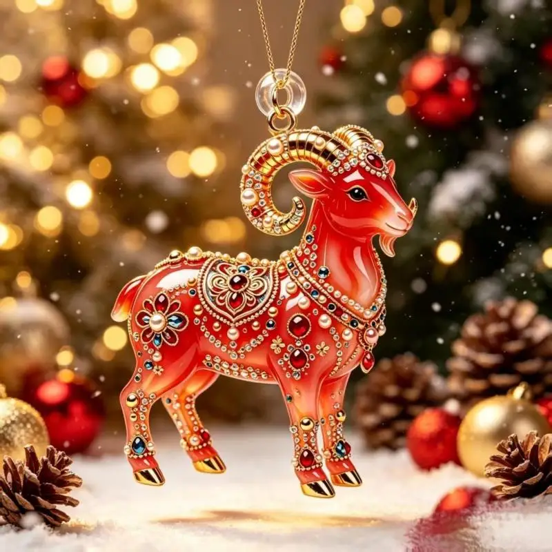 [NM]Acrylic Chinese Zodiac Goat Hanging Ornament Auspicious Red Gold Design For Spring Festival New Year Home Decoration[NM]