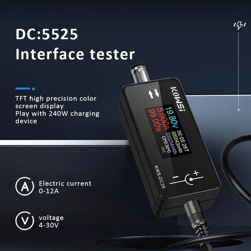 KWS-DC28 Interface Tester 0.96 inch TFT HD Digital Display DC Voltage Ammeter Power Meter Cell Phone Charging Tester Detector