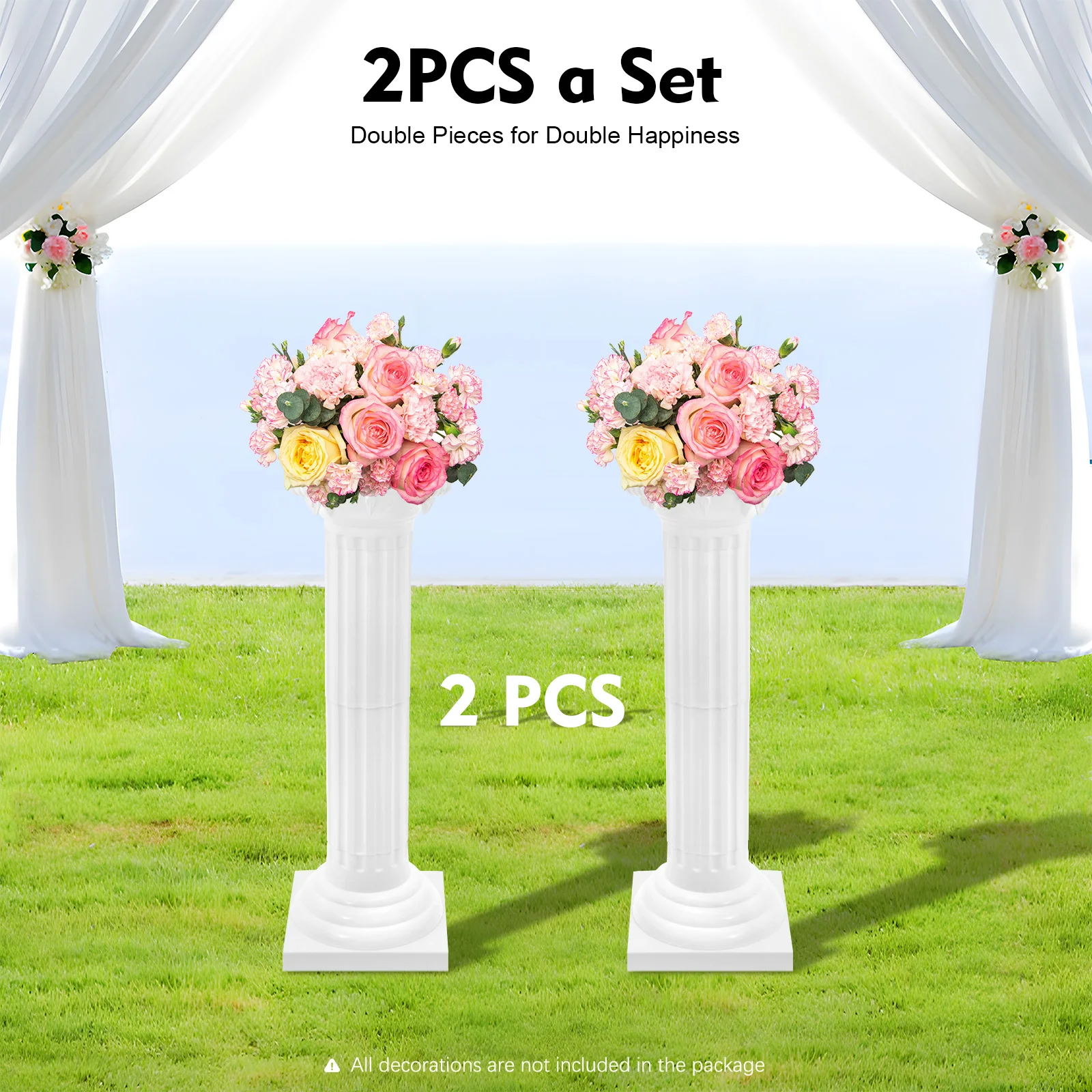 2PCS 88cm Wedding Roman Columns White European Style Adjustable Height 110.23lbs Load Bearing for Party Decoration