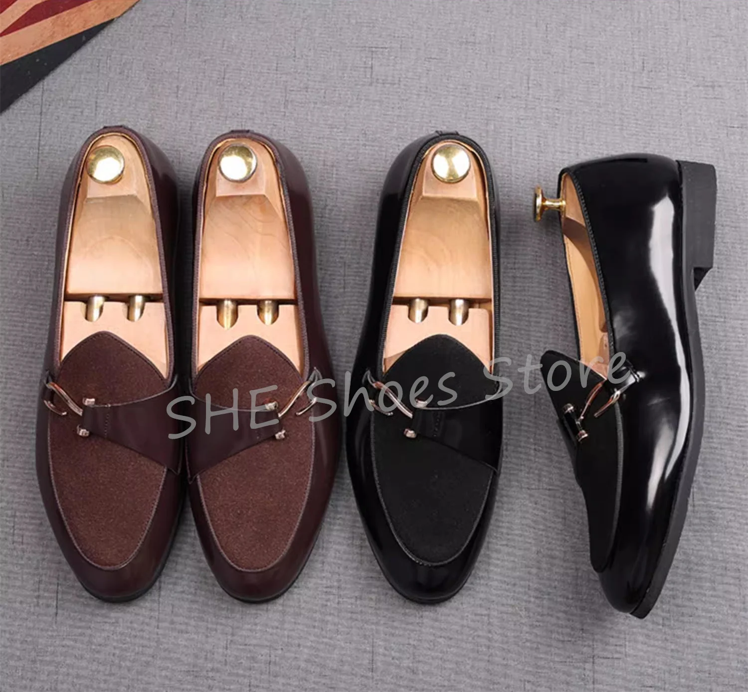 Luxury Handmade Men Casual Penny Loafers Fashion Belt Buckle Splicing Shallow Slip-On Flats Male Driving Dress Shoes