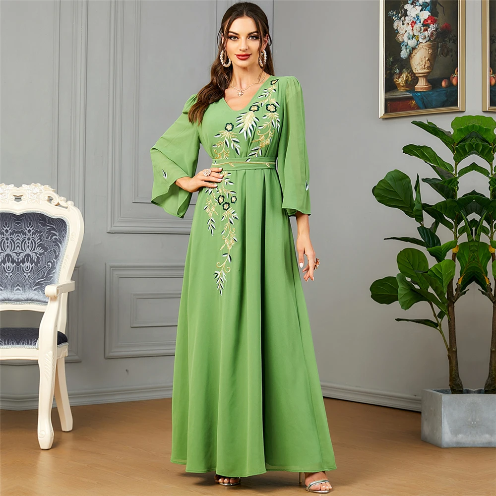 

Eid Mubarak Djellaba Women Muslim Embroidery Maxi Dress Abaya Dubai Kaftan Islamic Gulf Jalabiya Longue Vestidos Largo Robe Gown