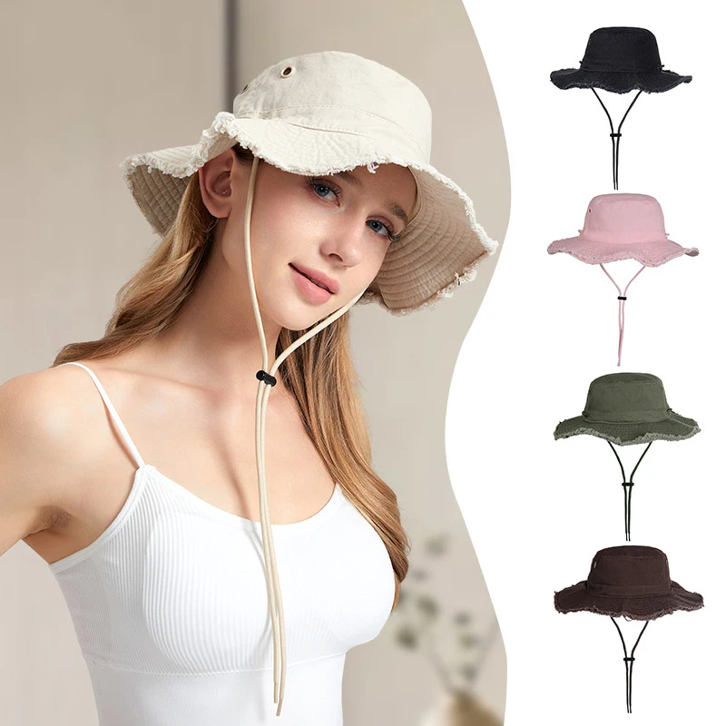 

Big Head Leisure Protection Sun Protect Beach Cotton Bucket Hat Washed Edging Woman Outdoor Hiking Travel Fashion Cap Casquettes