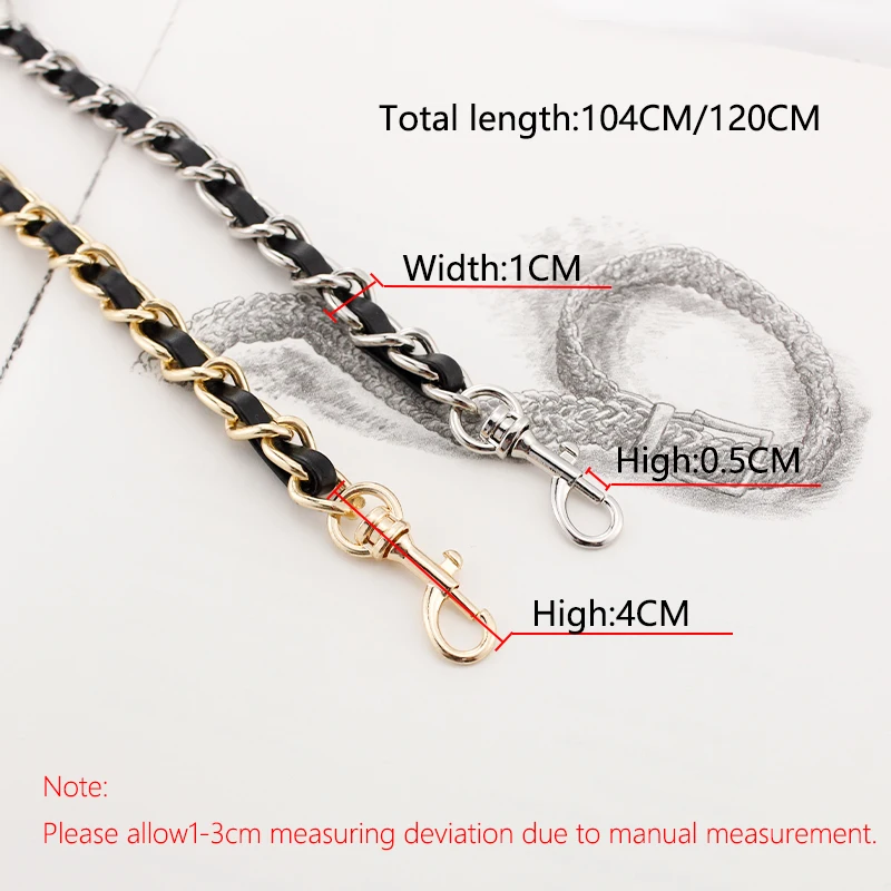 TINBERON Leather Chain Strap Replacement Ladies Bag Chain Shoulder Crossbody Bag Shoulder Strap Metal Chain DIY Bag Accessories