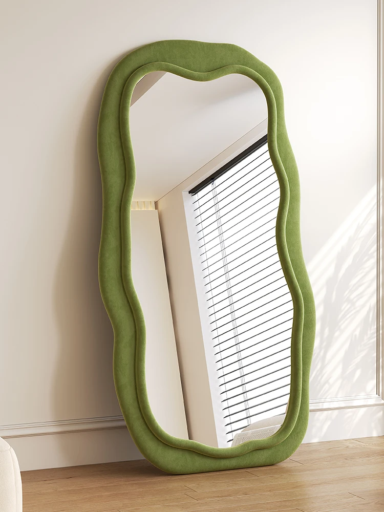 Creative full body mirror, household floor standing mirror, light luxury, irregular wave dressing mirror, entering the living r