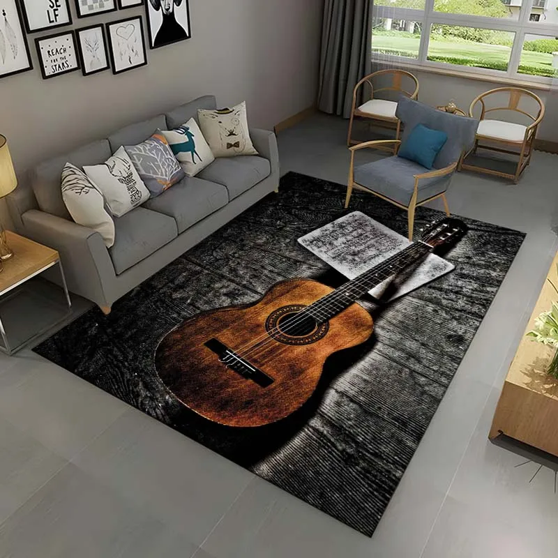 Classical Guitar Electric Guitar Bass Area Rug,Carpet Rug for Living Room Bedroom Decoration,Kids Play Soft Non-slip Floor Mats