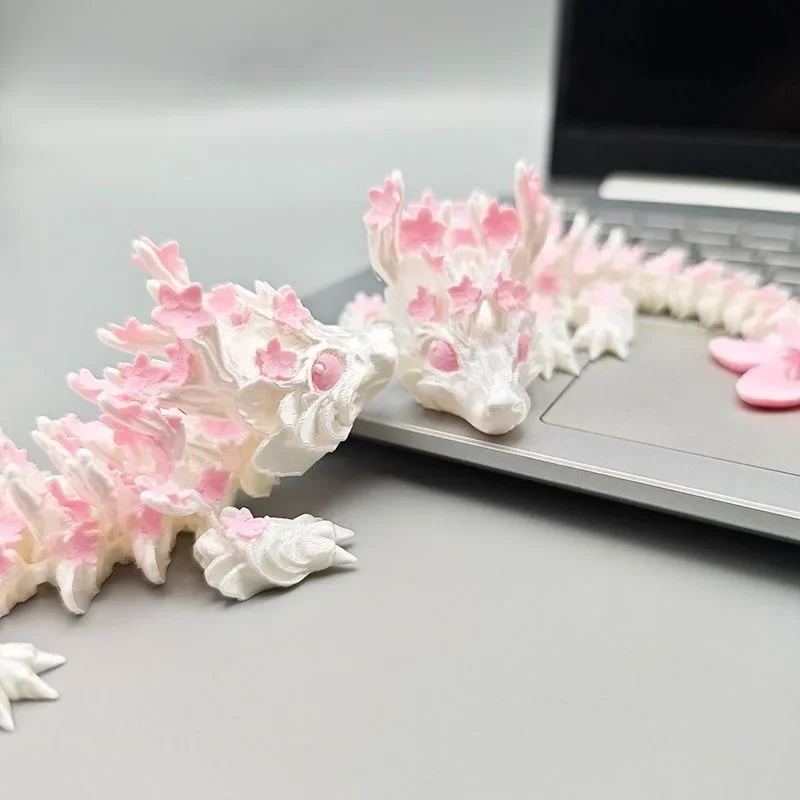 3D พิมพ์น่ารัก Cherry Blossom Dragon Movable Joint จําลอง Dragon Action Figures Home Office Desktop เครื่องประดับของขวัญวันเกิด