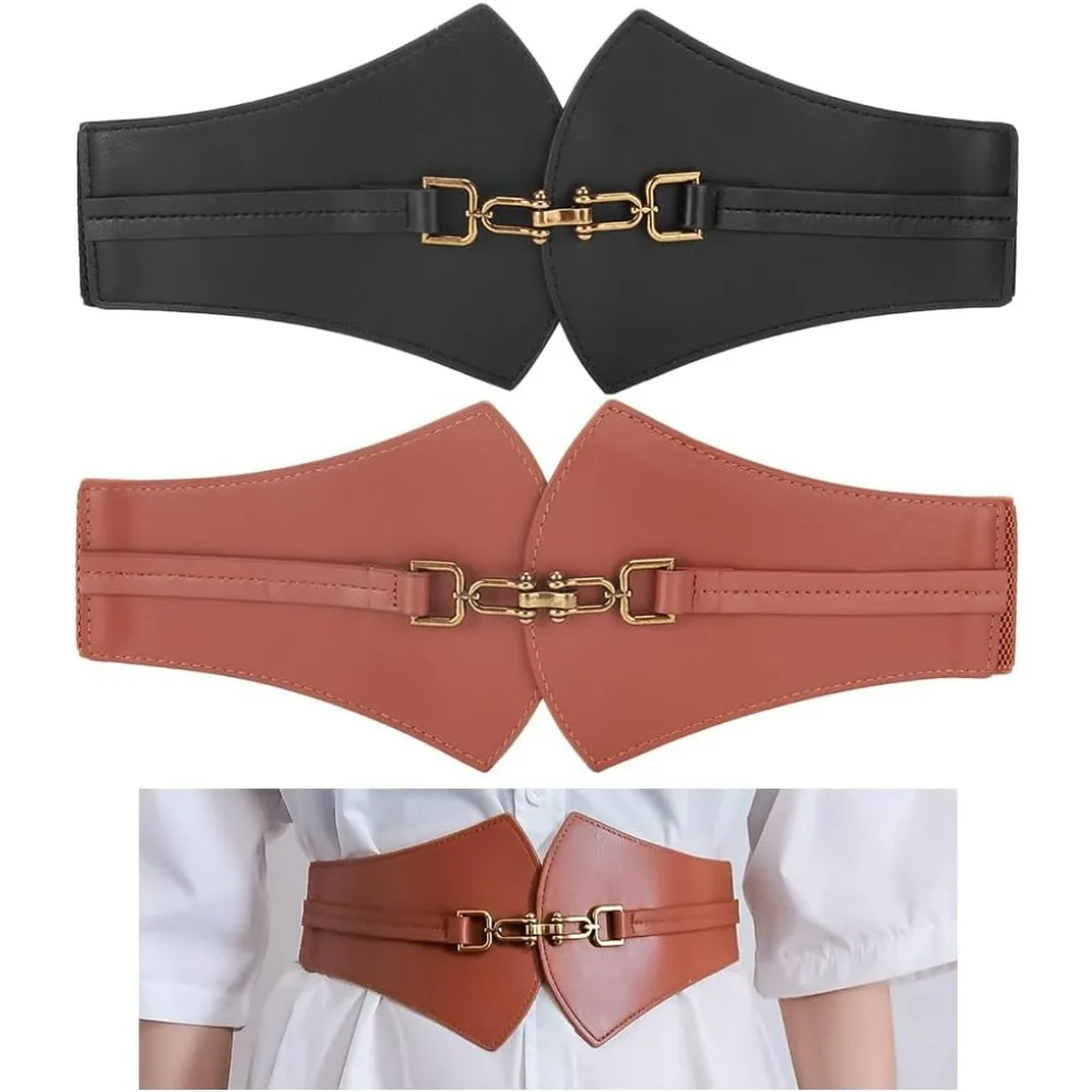 

2 цвета, широкий эластичный корсет из искусственной кожи для женщин, 2 шт., женский широкий эластичный пояс с широкой пряжкой, костюм для выпускного вечера