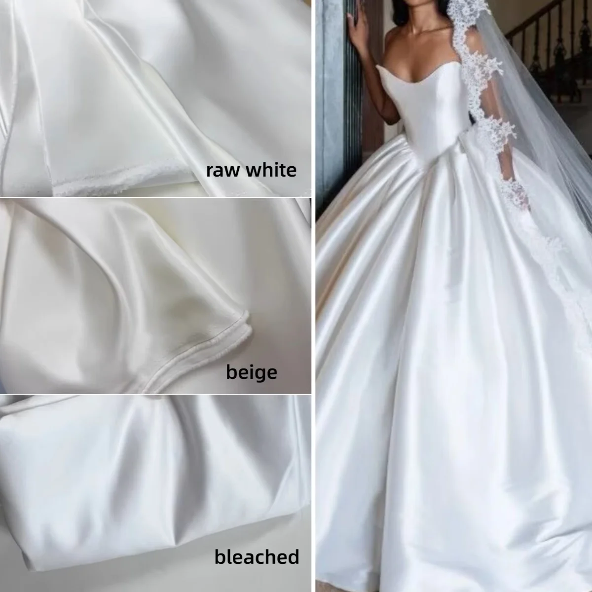 High quality rice white ivory white slightly hard glossy satin fabric sewn wedding dress bridesmaid dress handmade satin