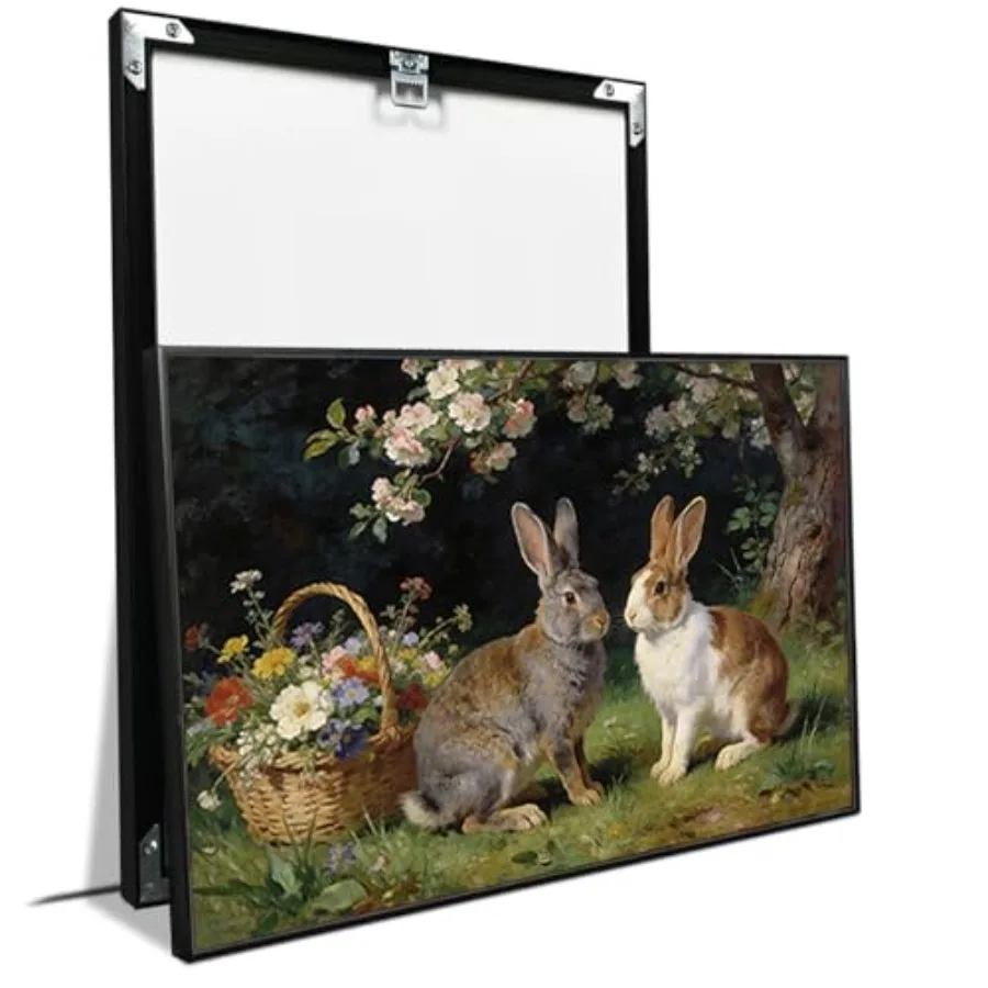 

Easter Bunny Vintage Wall Art Classical Rabbit Canvas Oil Painting Elegant Spring Wildflower Meadow Pastel Decor Farmhouse Bath