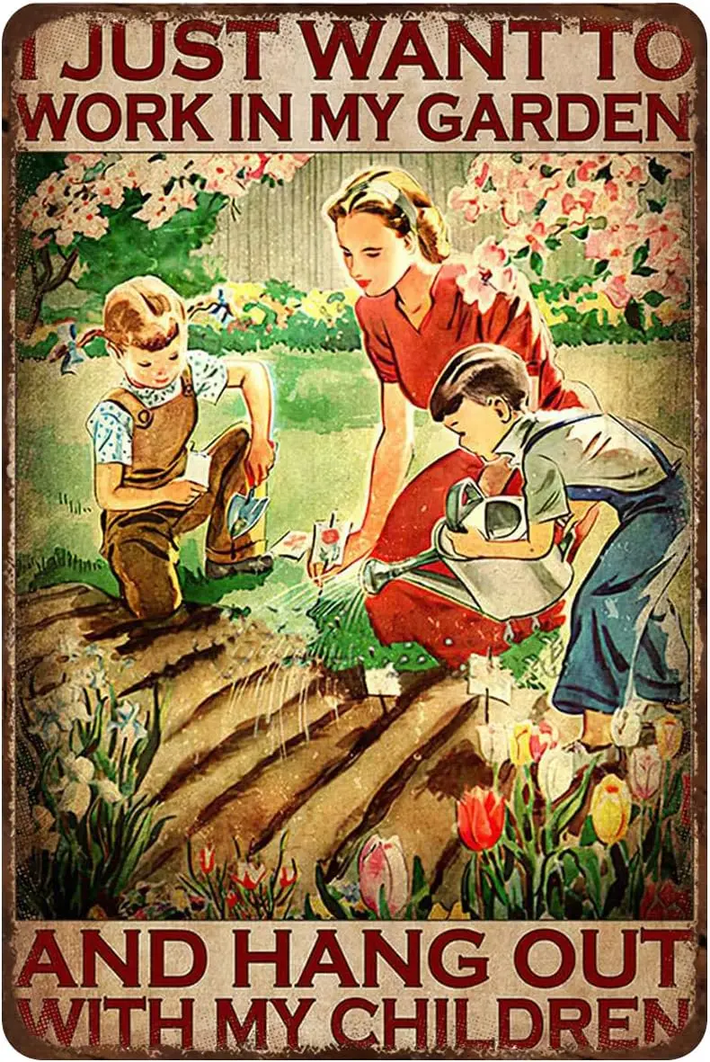 Metal Sign Mom and Sons Garden Just Want to Work in My Garden Vintage Kitchen Signs Wall Decor Aluminum Signs for Home