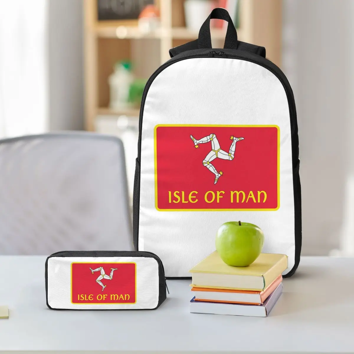 Isle Of Man Motorcycle Racing Backpack Student BookBag School Bag Shoulder Bags 3ps Insulated Lunch Bag Pencil Case