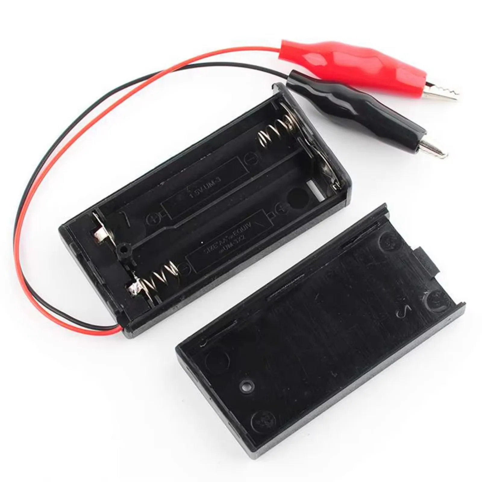 10PCS 2 AA Battery Holder Case with Alligator Clip, ON/Off Switch & Cover for Electronics Projects