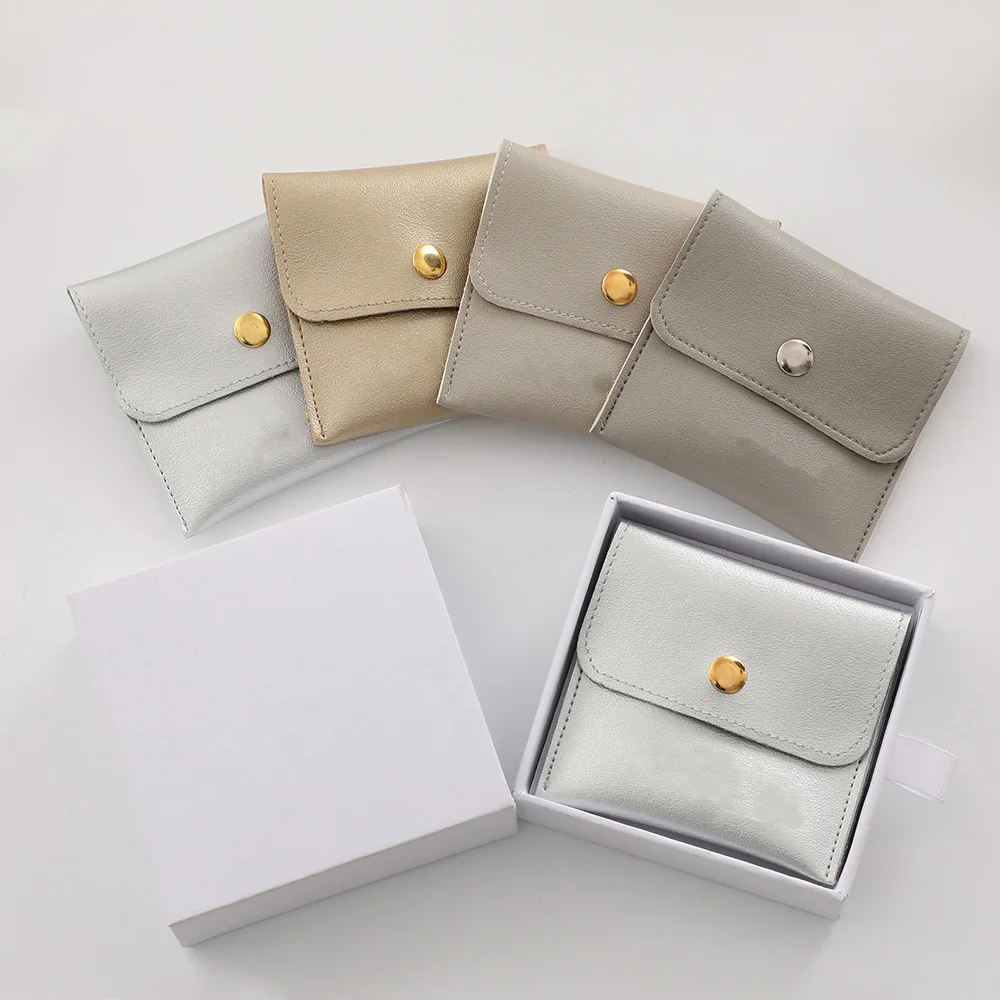 1Pc PU Leather Jewelry Packaging Bags Necklace Ring Bracelet Earrings Organizer Storage Snap High End Mini Gift Jewelry Pouch