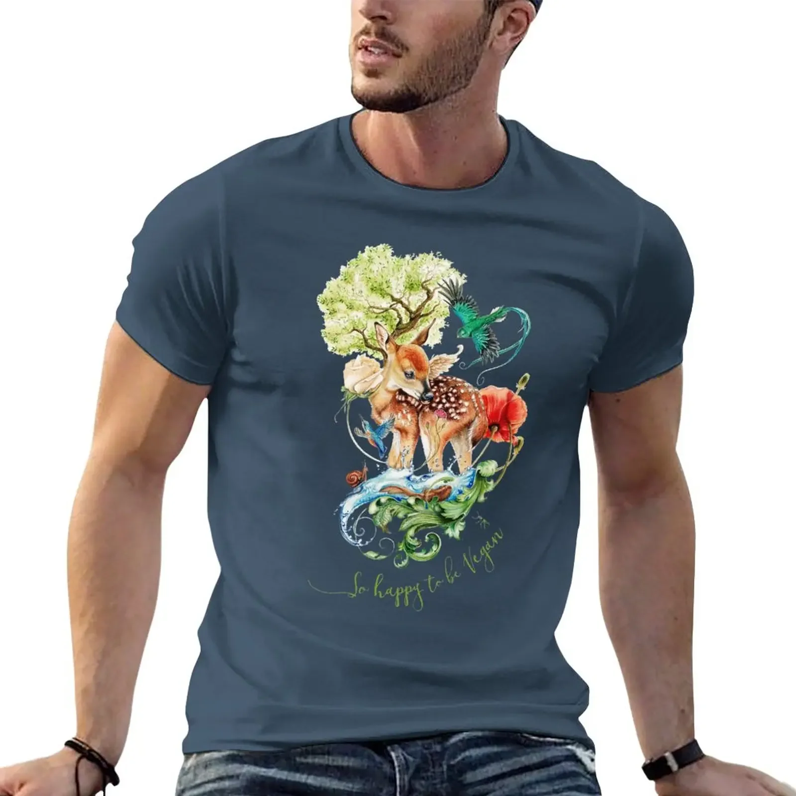 Cute vegan deer by Maria Tiqwah T-Shirt Aesthetic clothing animal prinfor boys men graphic t shirts