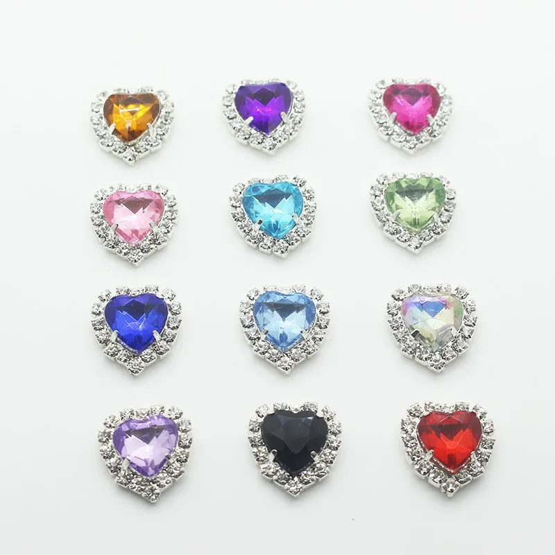 10Pcs 18MM Metal Heart Rhinestones Acrylic Sewing Accessories DIY Clothing Hair Accessories Decorative Jewelry