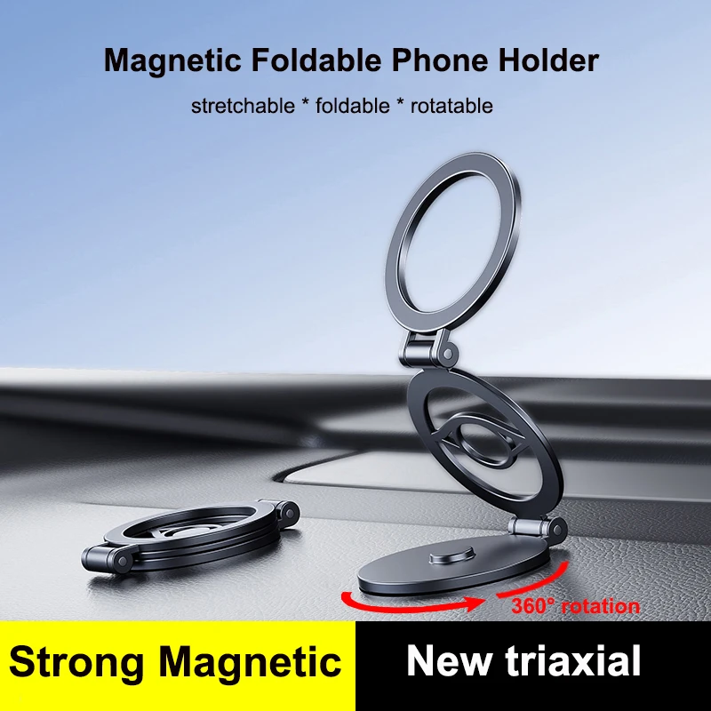 Foldable Magnetic Phone Holder 360° Rotation Alloy Stand for iphone16 15 14 13 12 Stretch Mobile Bracket with Magnetic Sheet