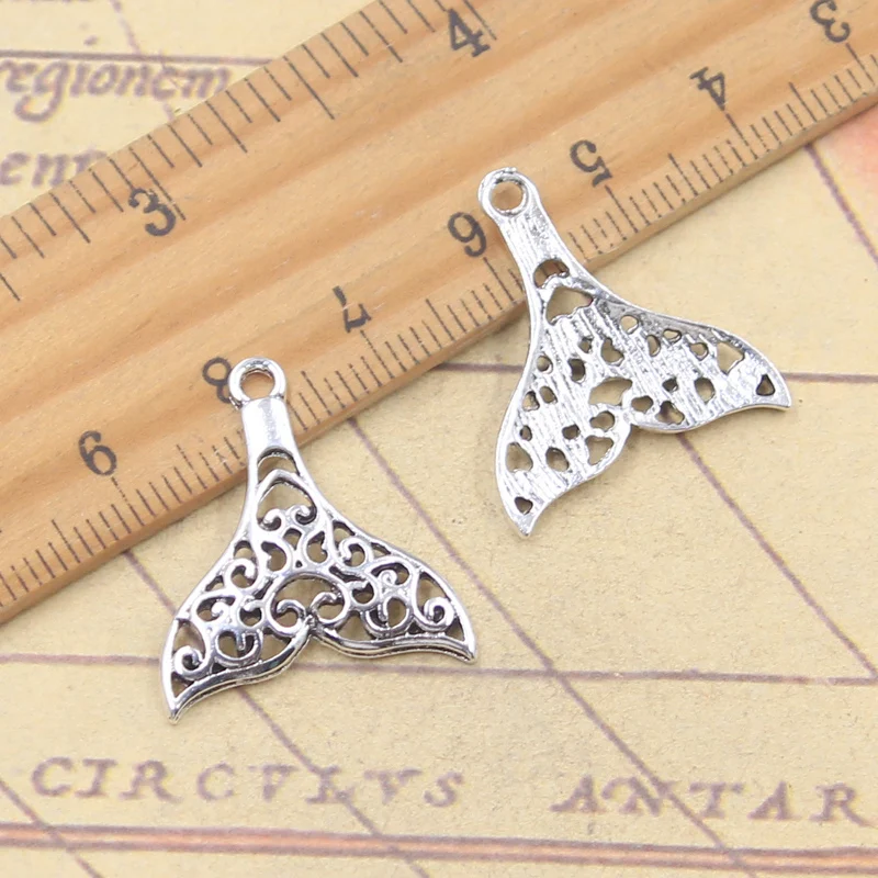 20pcs Charms Ocean Sea Whale Tail 24x21mm Antique Silver Color Pendants Making DIY Handmade Tibetan Finding Jewelry