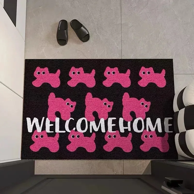 Pink Cat Pattern Entrance Door Mat 100% Polyester Anti Slip Rug Home Decoration Rugs Living Room Bedroom Fashionable Felt Carpet