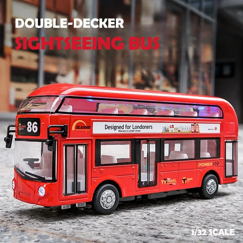 Simulation 1:24 Double-decker Sightseeing Bus Alloy Car Model Sound Light Diecast Toy Vehicle Children Boy Car Toy Birthday Gift