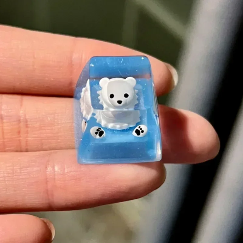 Cute Bear Keycaps Resin Material Light Blue Translucent Polar Bear Gaming Mechanical Keyboard Keycaps Computer Accessories Gifts