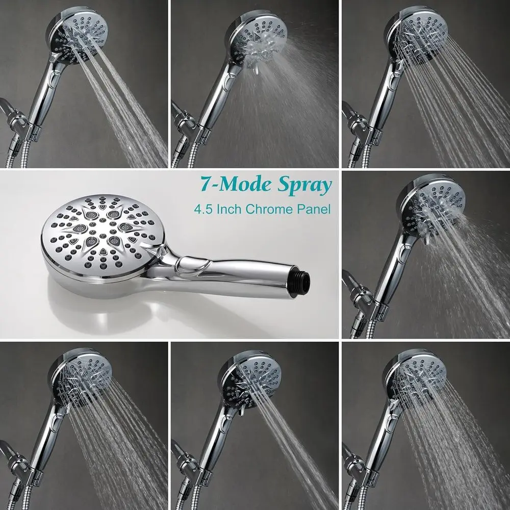 عصا دش عالية الضغط 7 وظائف مع رذاذ طاقة، 79 خرطوم، دعامة، وحامل إضافي، كروم