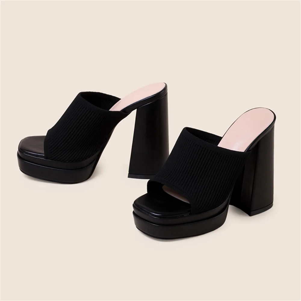 Big Size 42 Summer Black Open Toe Chunky High Heels Sandals Women Sexy Blue Outdoor Slipper Platform Sandals Slides Party Shoes_voghion.com