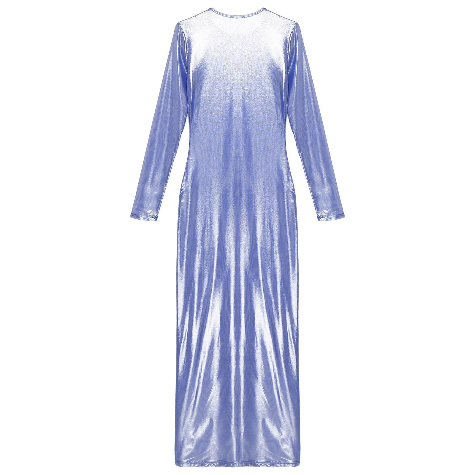 섹시한 시스루 긴 맥시 비치 드레스 여성 메탈릭 광택 풀 슬리브 솔리드 컬러 메쉬 여성 나이트 파티 Clubwear 의상