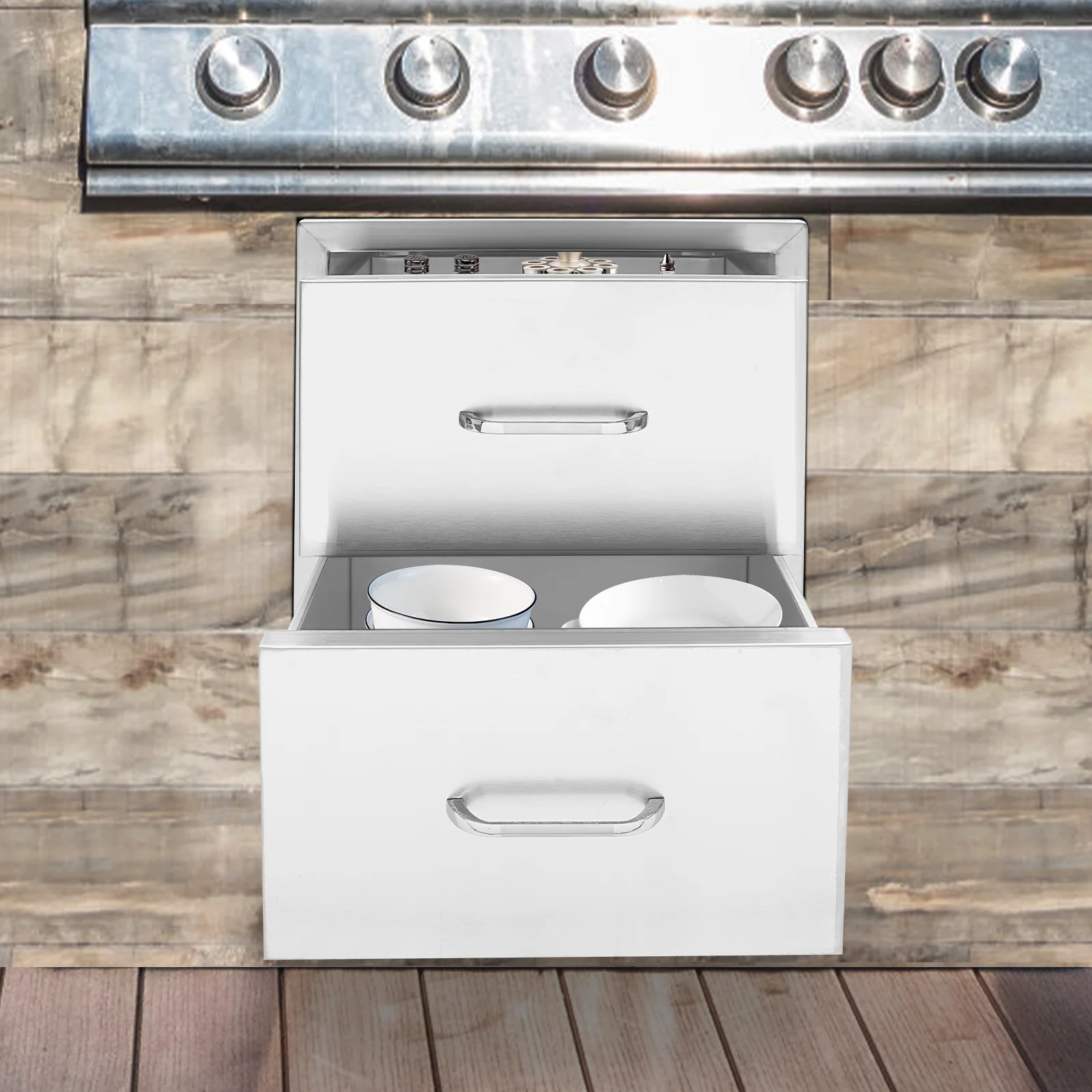 18x21x13" Heavy-Duty Stainless Steel Pull-Out Drawer-Weatherproof Organizer for Outdoor Kitchen & BBQ Island, Tool-Free Install