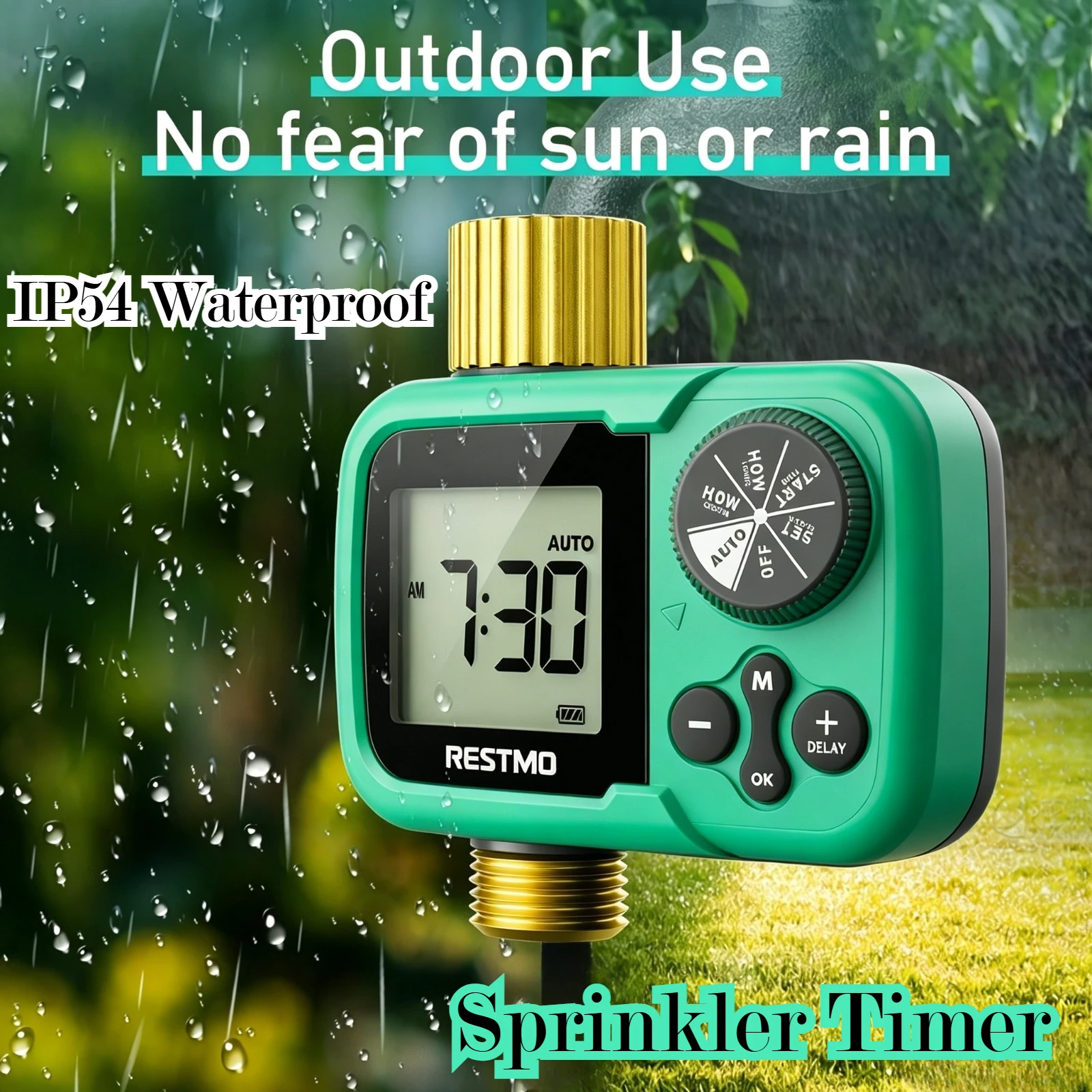 Outdoor Garden Sprinkler Timer Ball Valve Water Timer with Auto Manual Rain Delay Drip Irrigation&Lawn Watering System for Yard