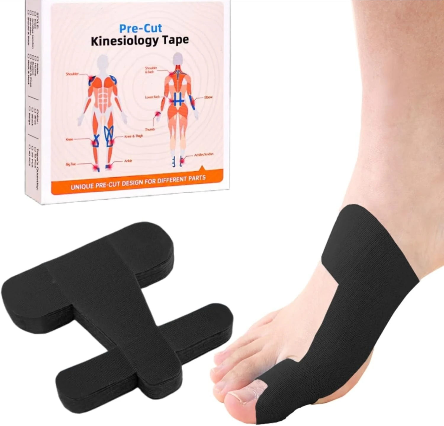 Precut Kinesiology Tape Bunion 40Pcs Bunion Corrector Big Toe Support and Pain Relief Breathable Hypoallergenic Latex-Free Tape