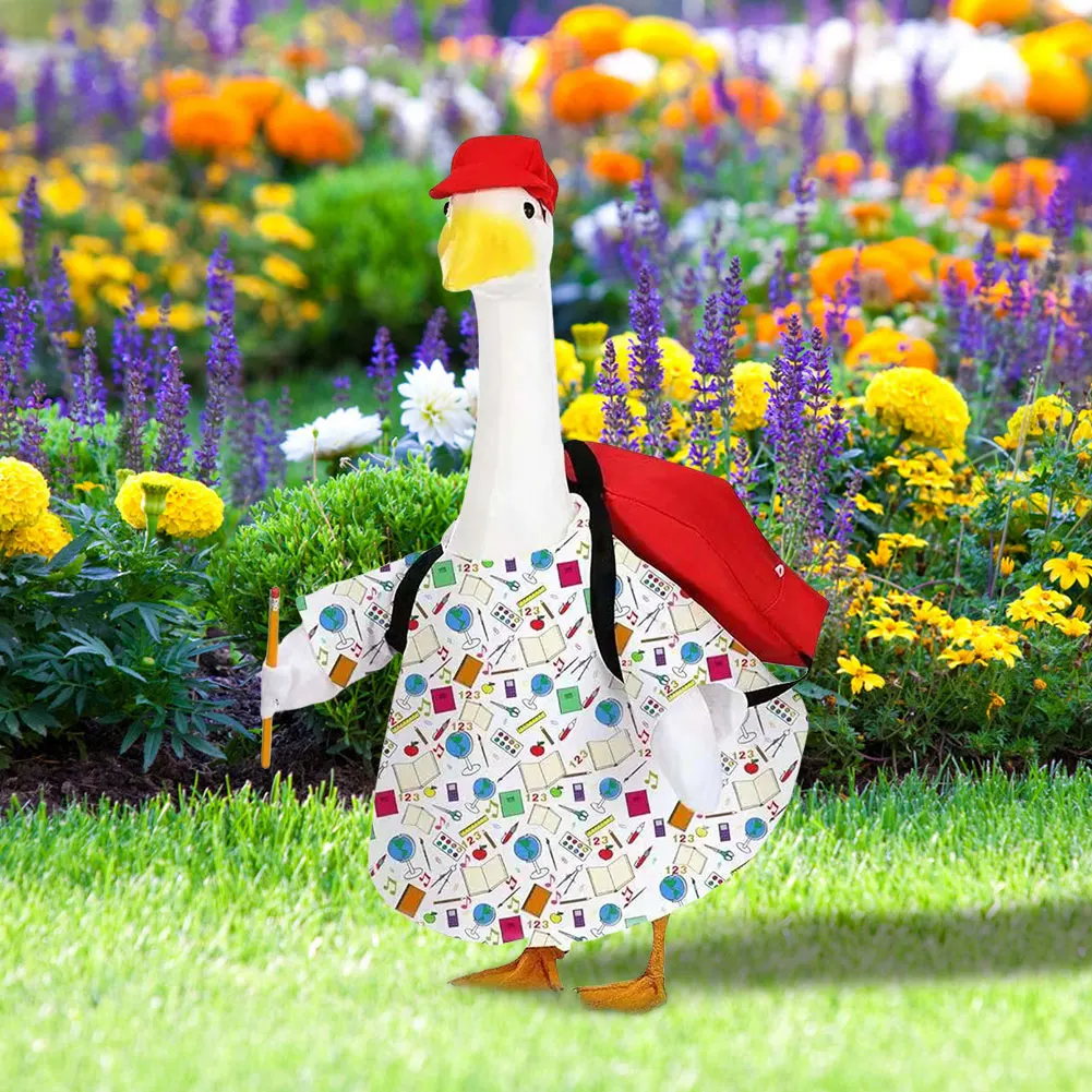 

Back To School Porch Goose Outfits with Schoolbag Goose Statue Clothes for Indoor Outdoor Patio Yard Lawn Art Decor